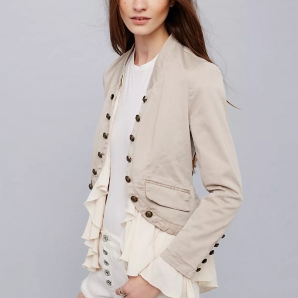 Free People Womens Ruffles Romance Military Jacket Natural Sz small - Picture 2 of 9